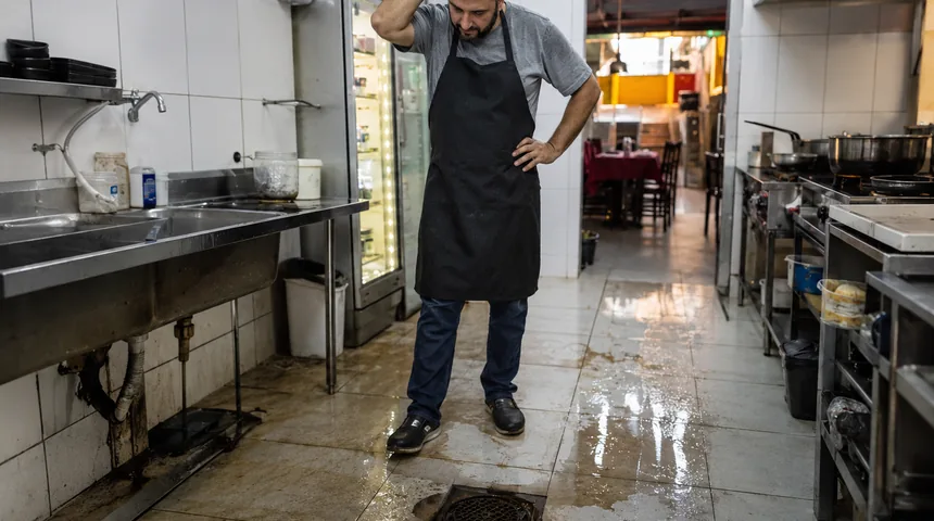 Detalhe do serviço de limpeza de caixa de gordura